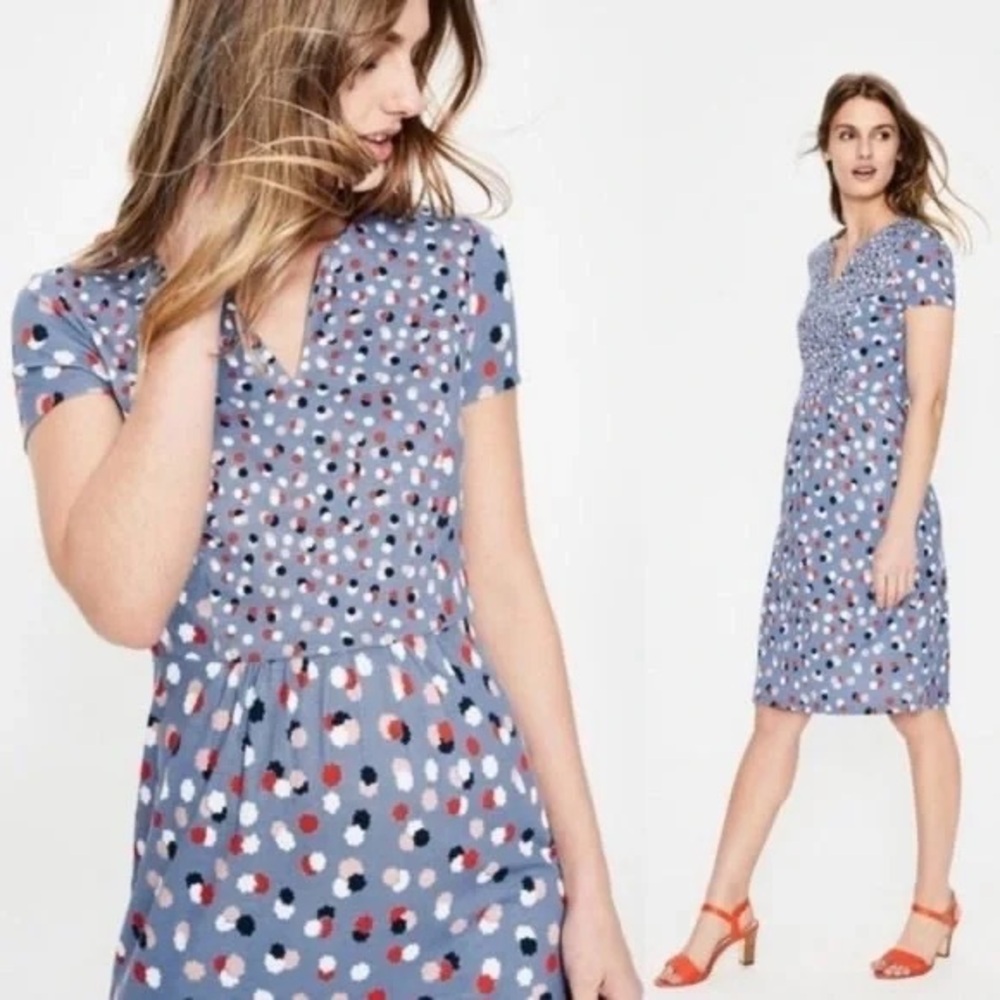 BODEN ❤️ Emory Knit Jersey Dress in Fallen Blossom Blue Print Size 12 Cotton,EUC